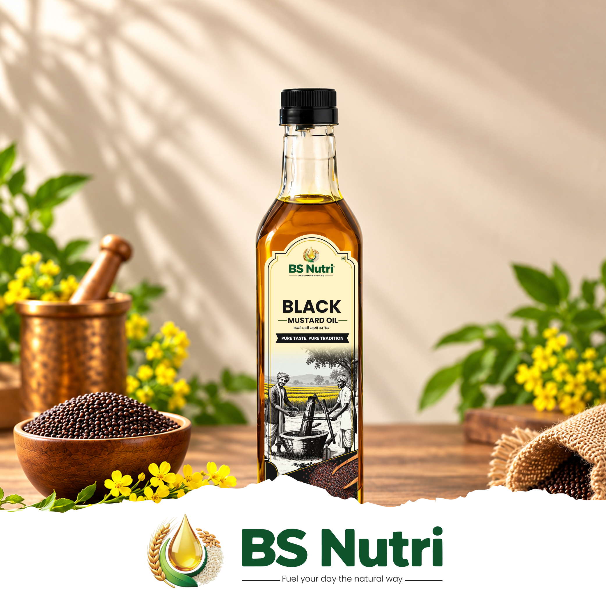 BS Nutri Pure Mustard Oil Bottle with Raw Seeds